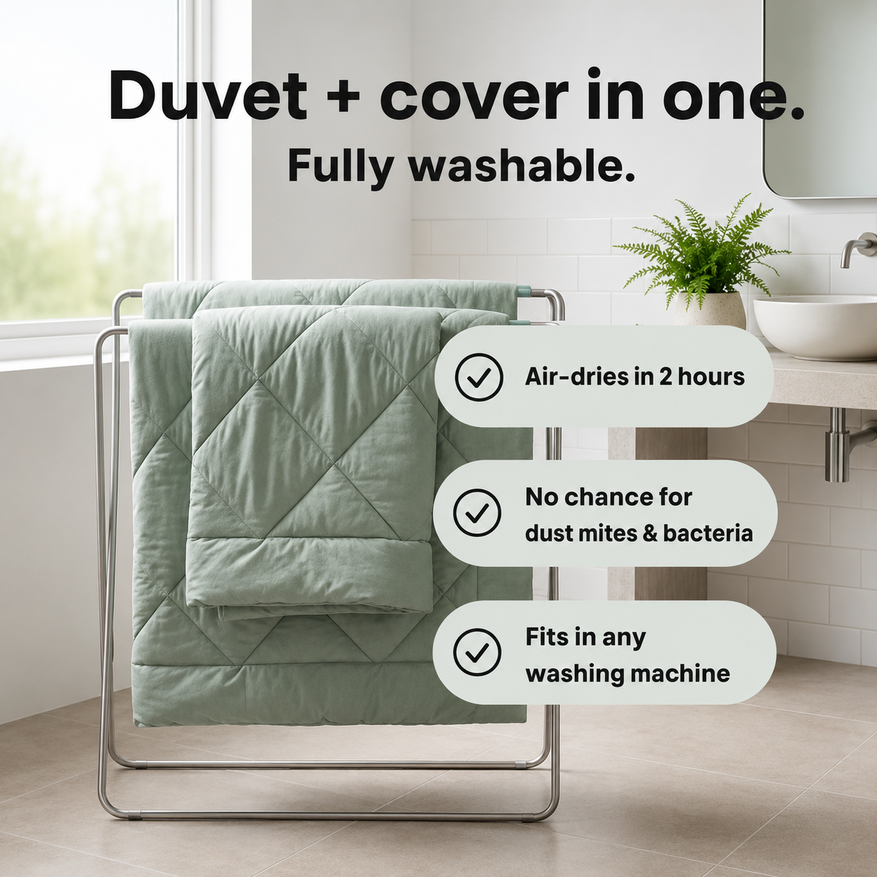 Kallyon® Duvet – The quick-drying 2-in-1 duvet that makes duvet covers unnecessary.