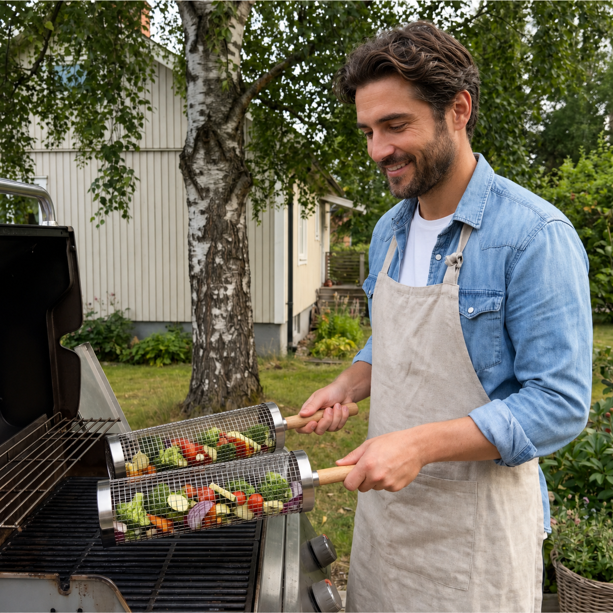 Rolling grill basket
